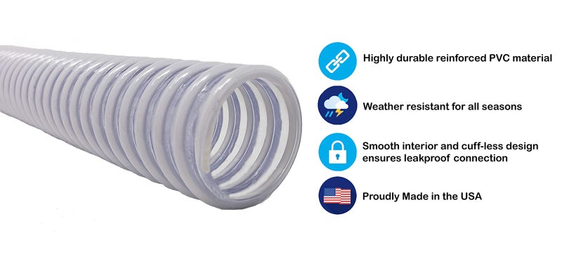 Sealproof 1.5" Pool Filter Pump Connection Hose for Above Ground Pools, 20 FT x 1-1/2 Inch Premium Quality Kinkproof PVC, Made in USA | Cut to Desired Length, Includes 4 Hose Clamps - Image 2