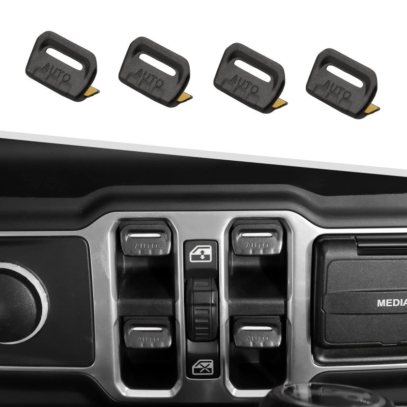 Jimen for JLJT Window Button Cover 4 Pack Window Switch Cover Trim Interior Accessories Compatible with Jeep Wrangler JL and Gladiator JT 20182023 Aluminum Alloy Black