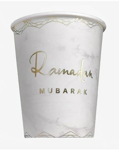 ThePartyPopper 10 Pcs White & Gold Design Ramadan Mubarak Paper Cups 9 Oz Table Dinner Décor Eid Ramadan Decoration  - Image 1