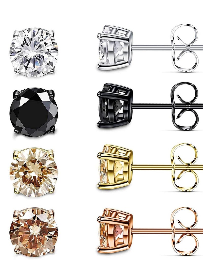 Excefore 4 Pack Earrings for Women Men Rainbow Cubic Zirconia Simulated Diamond 18K Gold Plated Studs Set Hypoallergenic for Sensitive Ears Piercing 5mm - Image 1