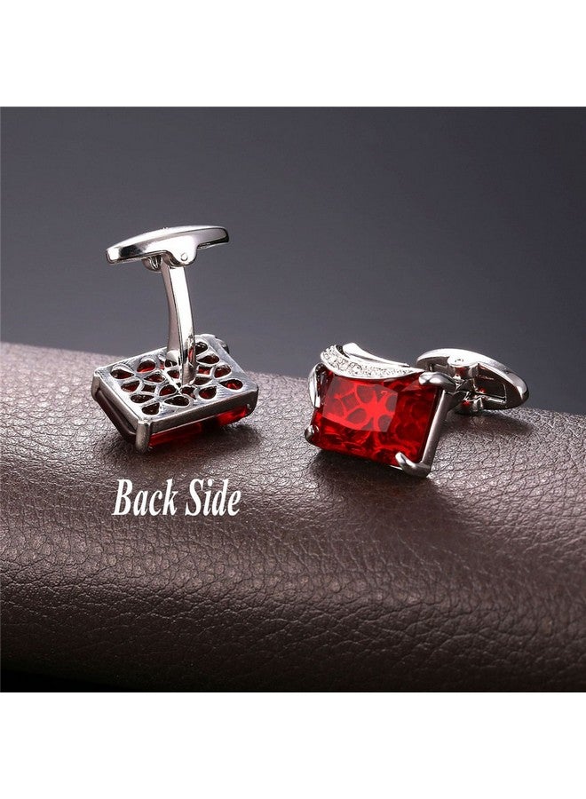 U7 Ruby Shiny Crystal Cufflinks Elegant Style Women Men Platinum Plated Fancy Stone Cuff Links - Image 5