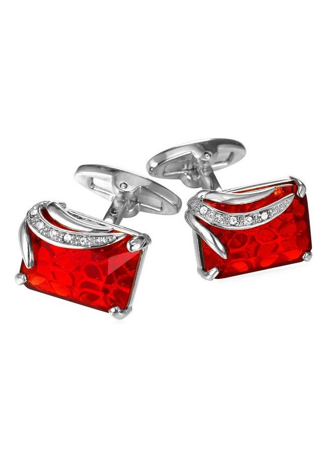 U7 Ruby Shiny Crystal Cufflinks Elegant Style Women Men Platinum Plated Fancy Stone Cuff Links - Image 1