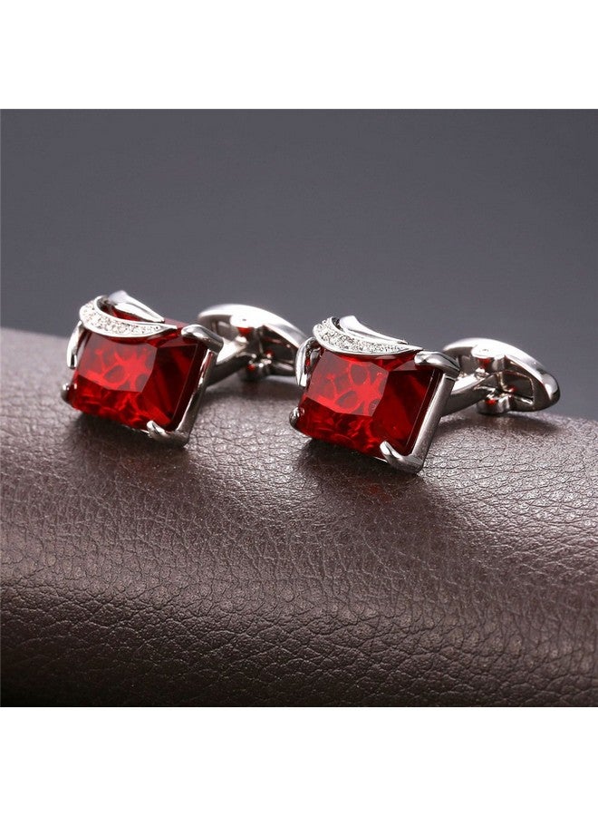 U7 Ruby Shiny Crystal Cufflinks Elegant Style Women Men Platinum Plated Fancy Stone Cuff Links - Image 4