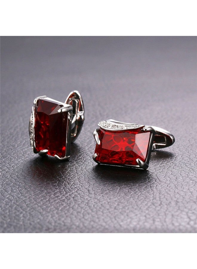 U7 Ruby Shiny Crystal Cufflinks Elegant Style Women Men Platinum Plated Fancy Stone Cuff Links - Image 3