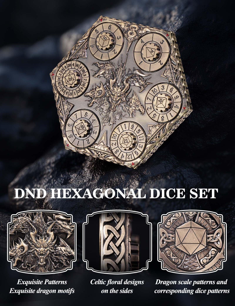 Banloga D&D Dice Set,7PCS Metal Dice for Dungeons and Dragons,Mini Dice Set with Pocket Watch Case,Role Playing Board Games Accessories (Dragon, Bronze-S) - Image 3
