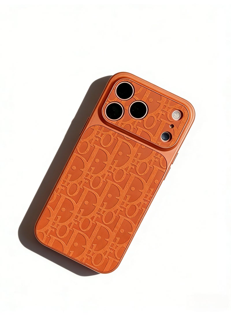 Dioralyte Dior Oblique Embossed Monogram Phone Case for iPhone 16/17 Pro Max | Luxury Orange Leather Texture Protective Cover with Camera Protection - Image 3