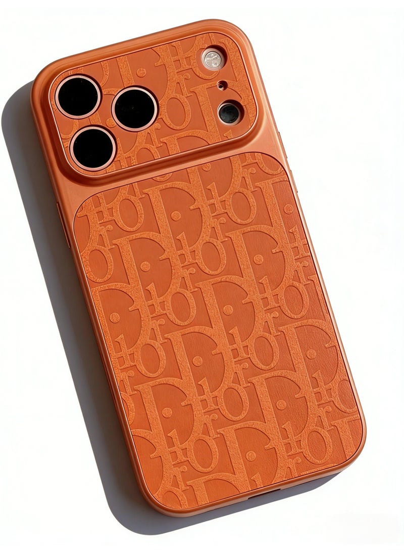 Dioralyte Dior Oblique Embossed Monogram Phone Case for iPhone 16/17 Pro Max | Luxury Orange Leather Texture Protective Cover with Camera Protection - Image 5