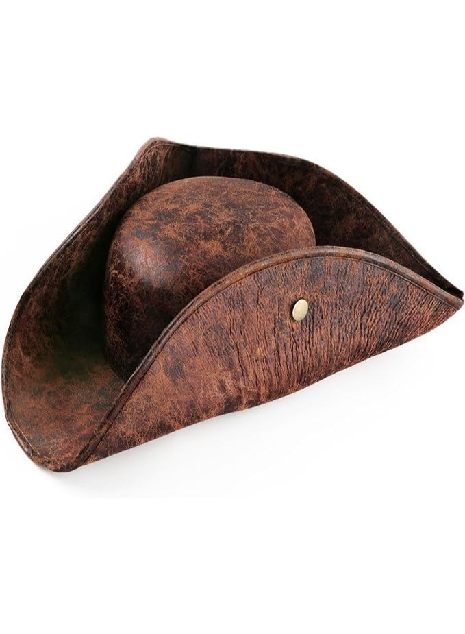 Pirate Tricorn Hat - Brown Faux Leather Vintage Wrinkle Distressed for Men Women - Cosplay and Party - Image 4