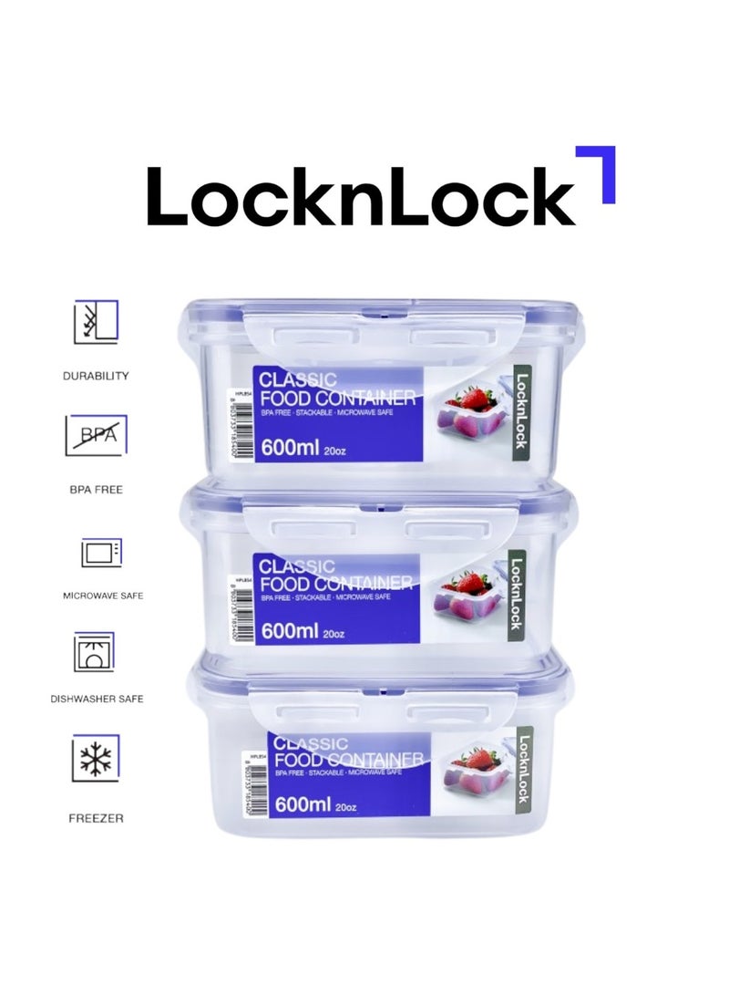 LocknLock 600ml Square  Airtight Food Storage PACK OF 3 - BPA-Free, Microwave, Freezer, and Dishwasher Safe - Image 1
