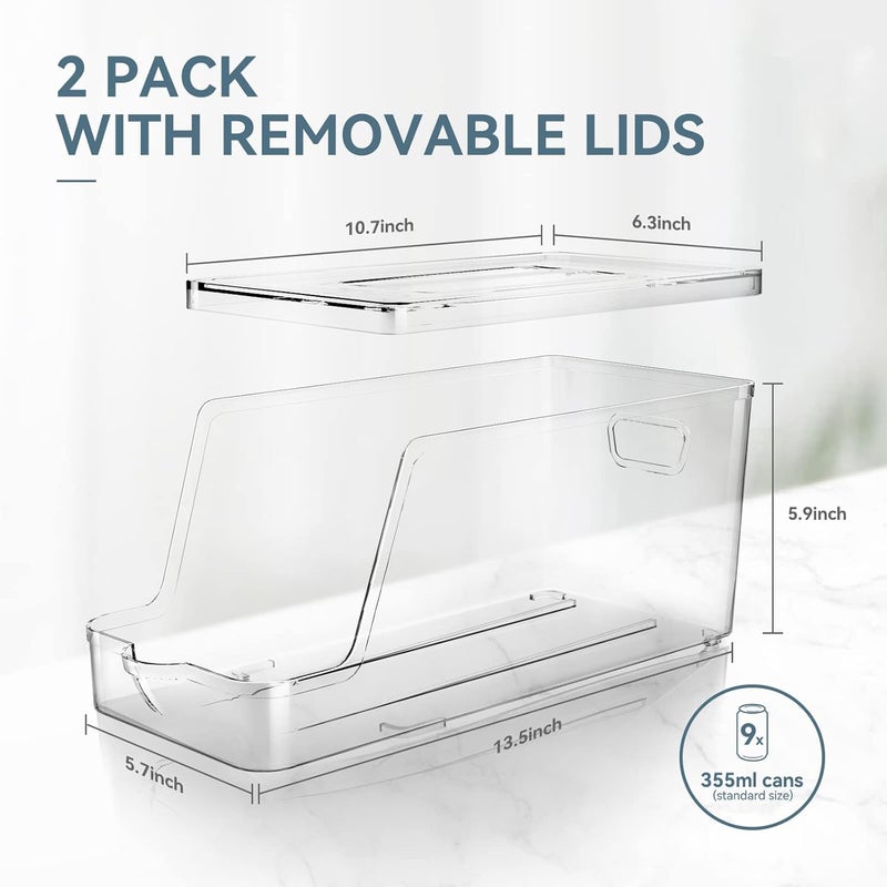 theaoo Soda Can Dispenser for Refrigerator with Lids, Stackable Drink Organizer for Fridge, Clear Plastic Refrigerator Organizer Bins, Beverage Can Holders for Pantry, Freezer, Kitchen, Cabinets Set of 2 - Image 5