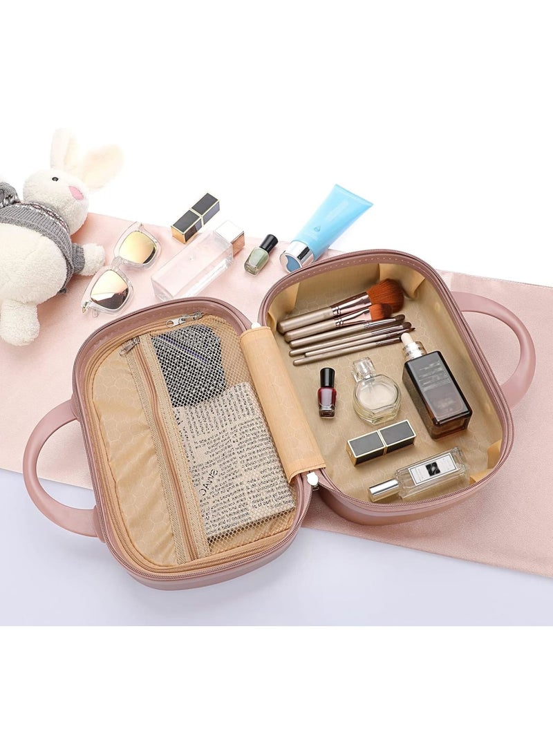 SOLARAE Portable Makeup Travel Case, Mini ABS Carrying Suitcase with Elastic Band, Multifunctional Storage Makeup Bag Suitable for women and girls to go out and travel (Rose Gold) - Image 5