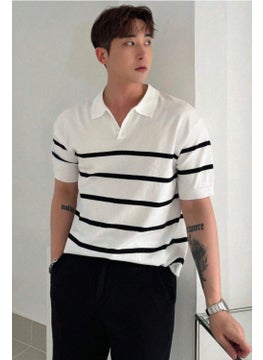 Cool Tarz Cool Style Men's Buttoned Polo Collar Striped Detail Slim Fit Knitwear T-Shirt  - Image 5