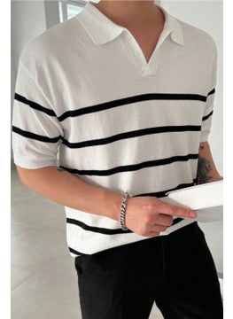 Cool Tarz Cool Style Men's Buttoned Polo Collar Striped Detail Slim Fit Knitwear T-Shirt  - Image 3