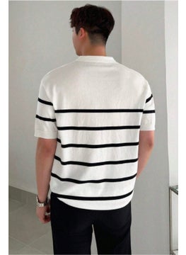 Cool Tarz Cool Style Men's Buttoned Polo Collar Striped Detail Slim Fit Knitwear T-Shirt  - Image 2