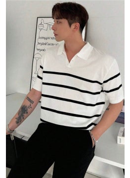 Cool Tarz Cool Style Men's Buttoned Polo Collar Striped Detail Slim Fit Knitwear T-Shirt  - Image 4