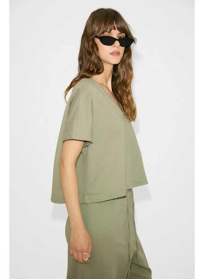 Ethiquet  MILANE Women's Organic Cotton V-Neck Comfortable Tailored High-Waist Jogger Khaki Set. for Women | Best Price UAE