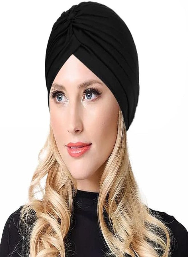 PAROPKAR Men's & Women's Pleated Head Wrap Knit Bonnet Turban/Pleated Stretchable Polyester Women�s Turban Head Cover/Sun Cap Pagri (Black) - Image 1