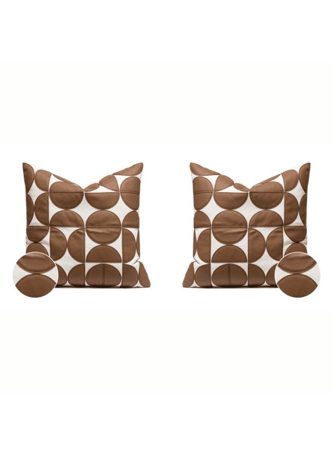 MAAC HOME MAAC Home Set of 2 Cushion Cover Embroidery Cushion Cover with Semi-Circle Patchwork- Brown |Premium Modern Minimalist Elegant design for Sofa Couch Bed Chair (Cushion Cover with Filler)
