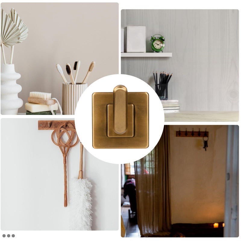 Retro Square Metal Self Adhesive Wall Hooks 2pcs For Bathroom Kitchen Punch Free Storage - Image 3