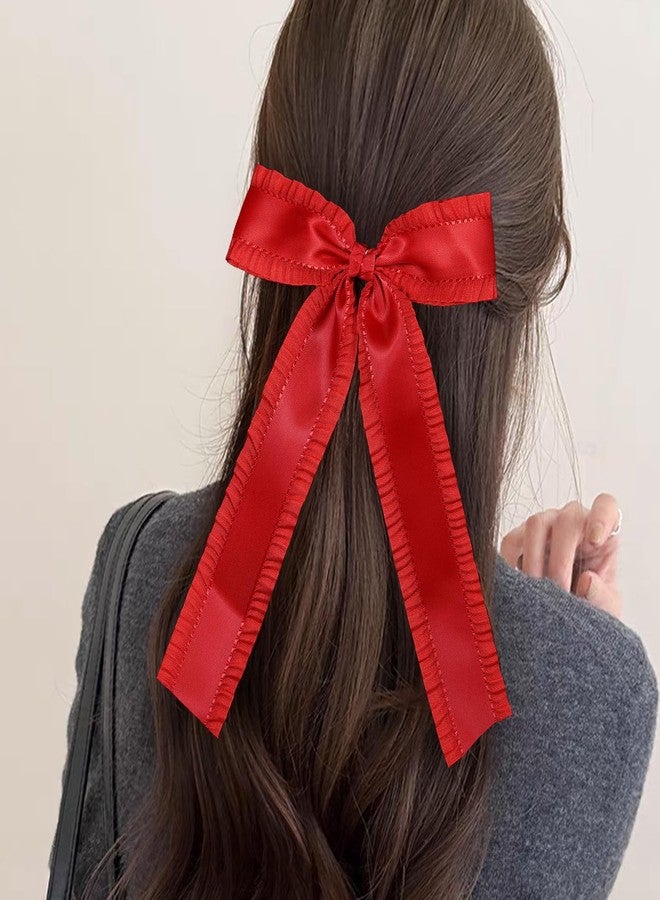 Miroksh Red 5.5″Satin Ruffle Tassel Hair Bows, Big Bowknot Alligator Clips With Long Tail, Christmas New Year Valentine’s Hair Accessories Gift For Women Girls - Image 5