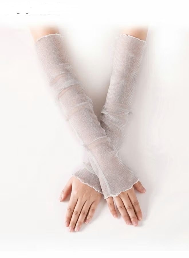 1 Pairs Women's Long Ultra-thin Lace Gloves Sun UV Protection, Cooling Mesh Tulle Sunscreen Sleeves Fingerless Arms Gloves for Indoor Outdoor - White 50cm - Image 1