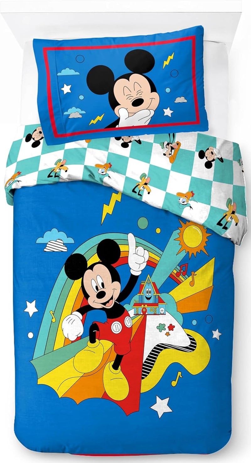 Jay Franco Disney Mickey Mouse Blue 100% Cotton Single Duvet Cover Set - Includes 50 x 70 cm Pillowcase - Image 1