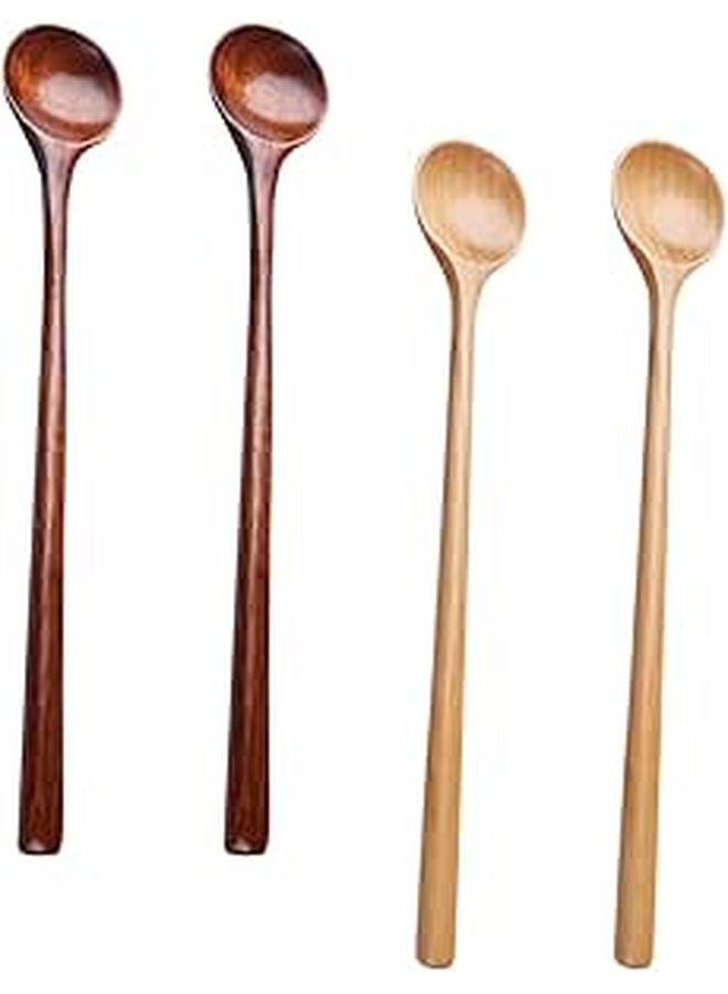 Long Handle Wooden Soup Spoons 4pc Set For Stirring And Serving - Image 1