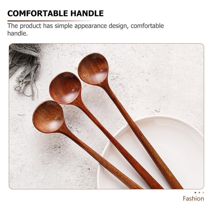 Long Handle Wooden Soup Spoons 4pc Set For Stirring And Serving - Image 5