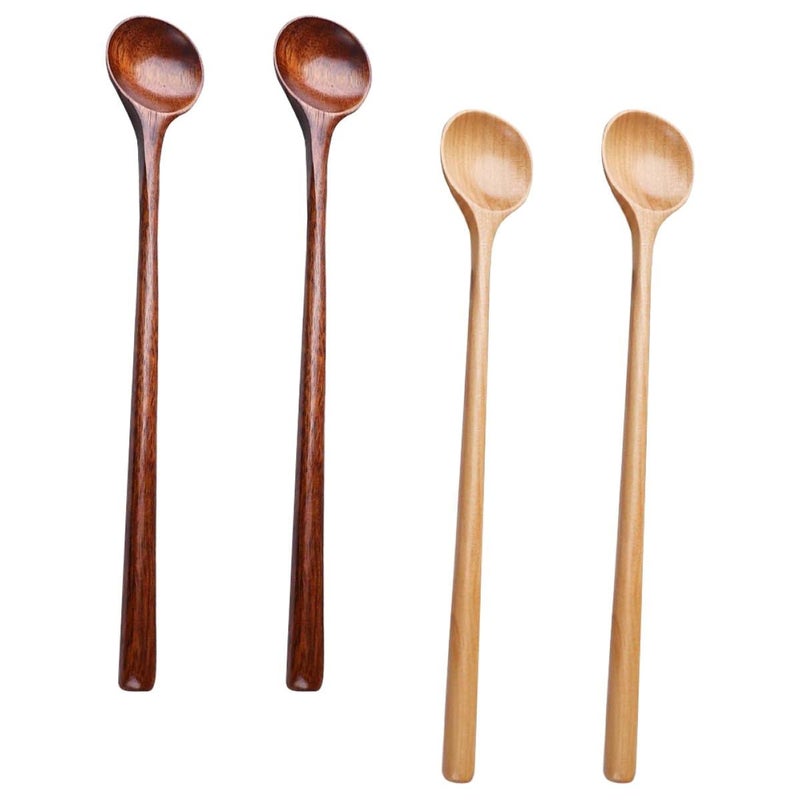 Long Handle Wooden Soup Spoons 4pc Set For Stirring And Serving - Image 2