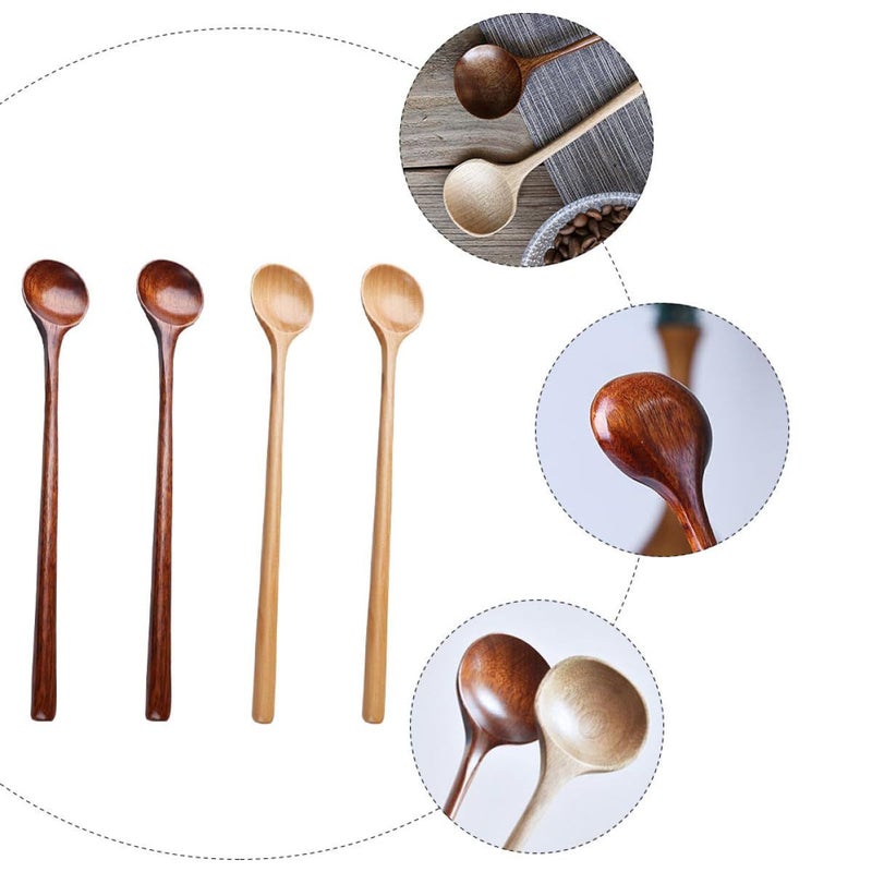 Long Handle Wooden Soup Spoons 4pc Set For Stirring And Serving - Image 4