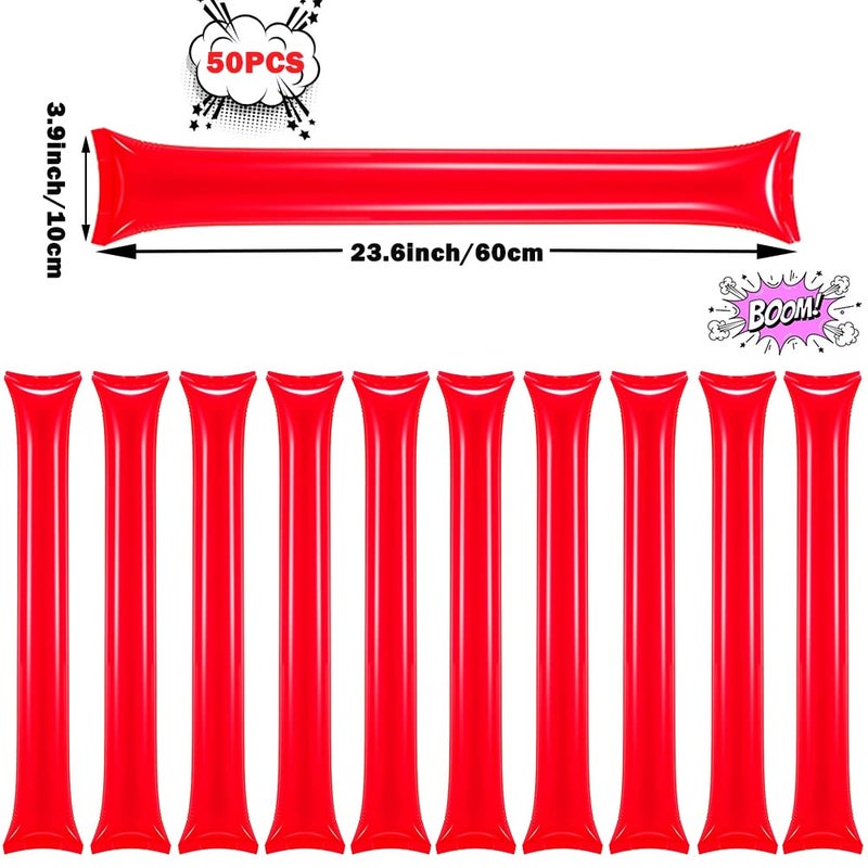 Inflatable Cheer Sticks: 50-Piece Red 7x5 Feet Thick Plastic - Effortless Inflation & Durable Build Loud Noise Makers for Sports Events, Adult Party Favors, Team Spirit Events - Image 2