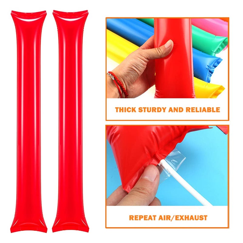 Inflatable Cheer Sticks: 50-Piece Red 7x5 Feet Thick Plastic - Effortless Inflation & Durable Build Loud Noise Makers for Sports Events, Adult Party Favors, Team Spirit Events - Image 3