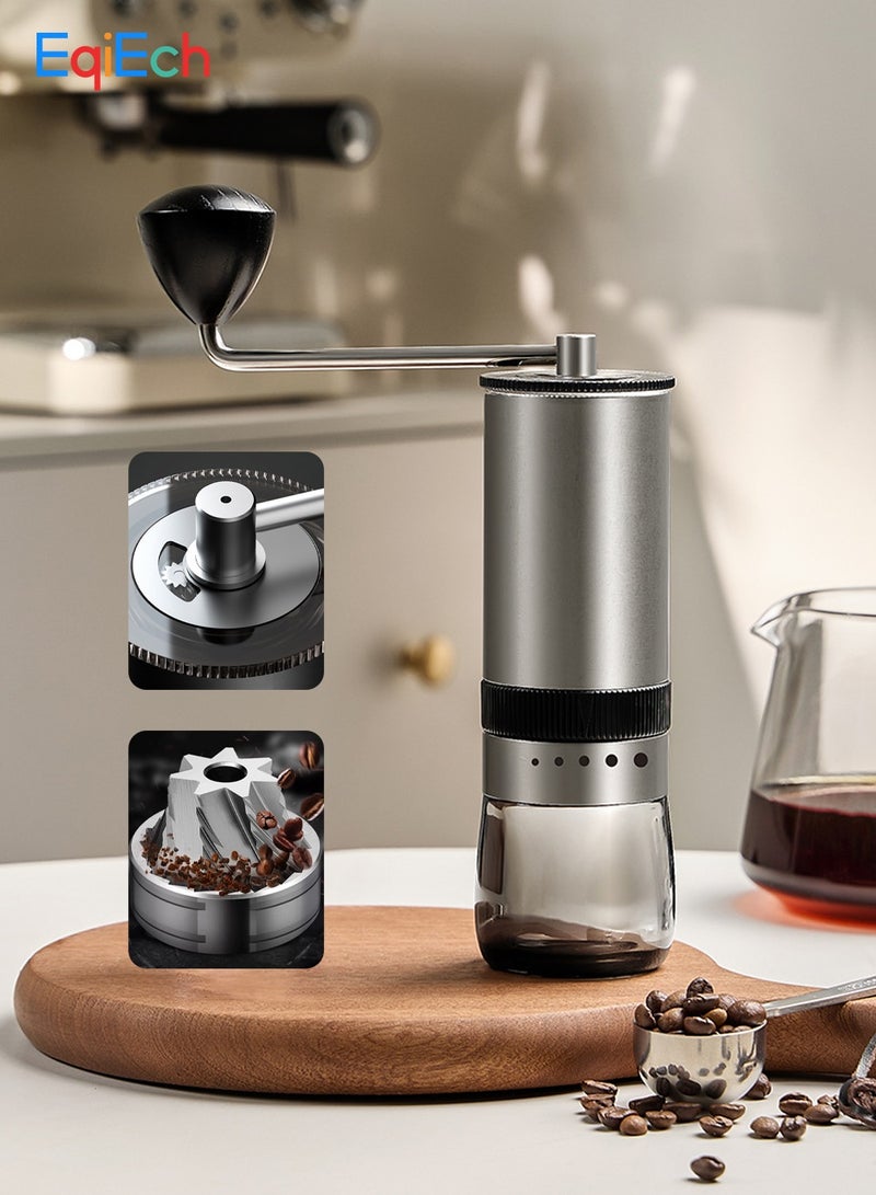 EqiEch V60 Manual Bean Coffee Grinder 7 Stars Stainless Steel Burr Capacity 30g Dual Bearing Positioning External Adjustable Setting For Home Office Cafe - Image 1