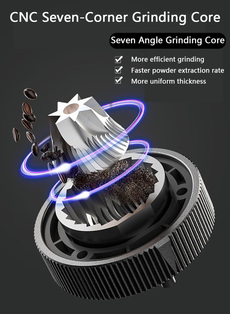 EqiEch V60 Manual Bean Coffee Grinder 7 Stars Stainless Steel Burr Capacity 30g Dual Bearing Positioning External Adjustable Setting For Home Office Cafe - Image 2