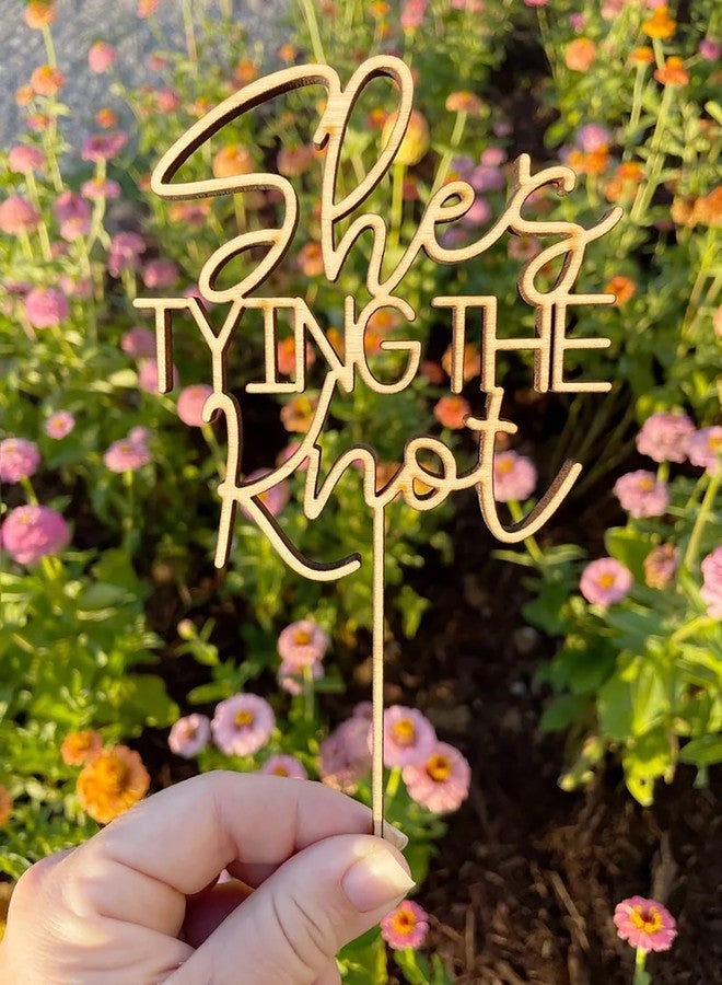 QPARTYFIRE Wooden She's TYING THE Knot Cake Topper, Wedding Cake Decoration for Bachelorette Party Sign,Bride to Be Sign,Bridal Shower Decor - Image 3