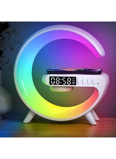 Wireless Charger Atmosphere Lamp G Shape Light Up Wireless Speaker Music Sync App Control for Bedroom Home Decor - White
