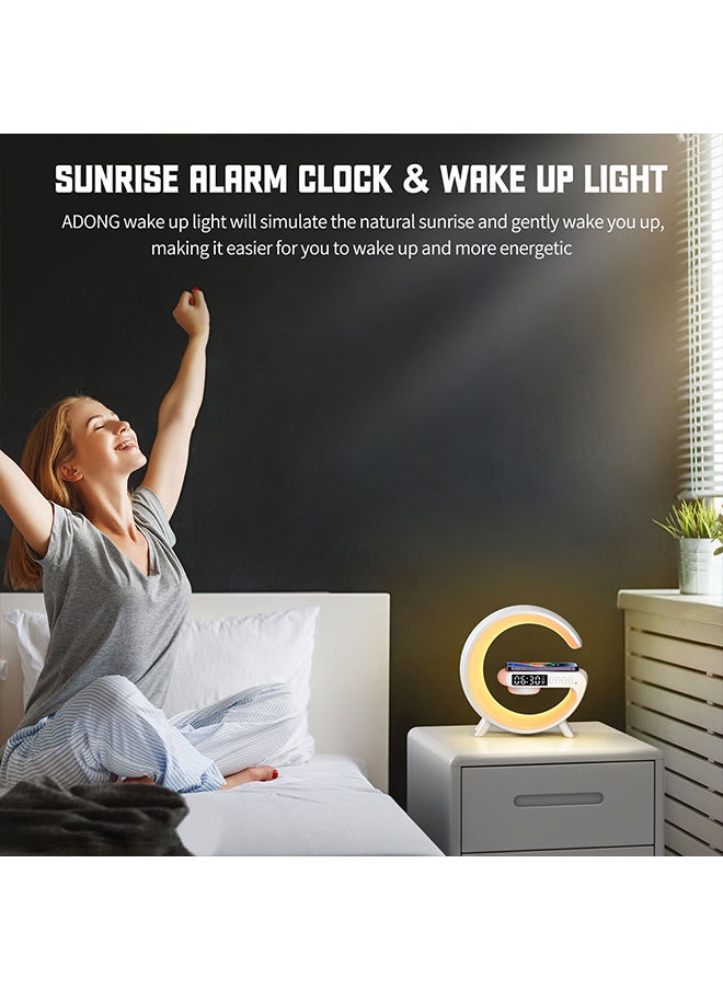 O Ozone - Wireless Charger Atmosphere Lamp G Shape Light Up Wireless Speaker Music Sync App Control for Bedroom Home Decor - White - Image 1