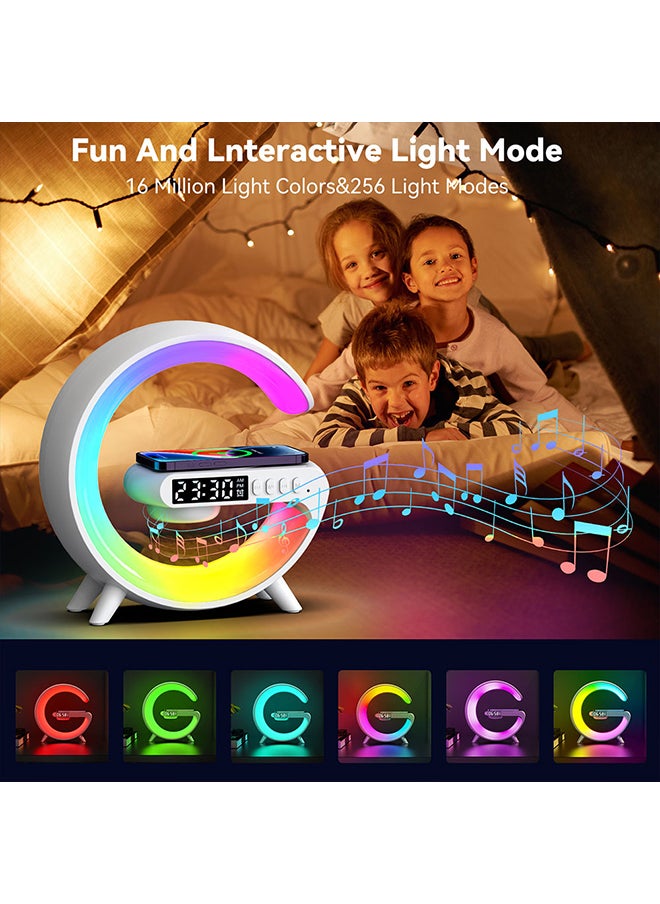 O Ozone - Wireless Charger Atmosphere Lamp G Shape Light Up Wireless Speaker Music Sync App Control for Bedroom Home Decor - White - Image 1