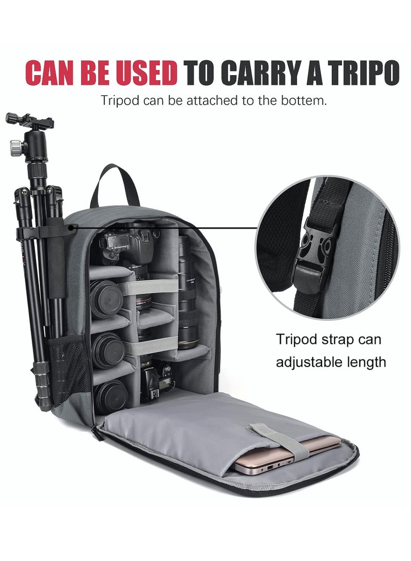 Barakah Camera Backpack, Waterproof Photo Backpack, Professional Camera Bag for DSLR/SLR, Compatible with Sony Canon Nikon Camera and Lens Tripod Accessories, Small Compact Lightweight (Grey) - Image 2