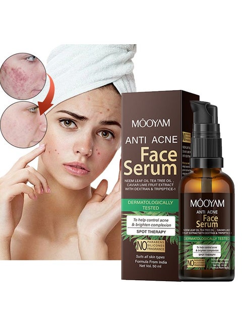 Anti Acne Face Serum, Neem Leaf Oil, Tea Tree Oil, Caviar Lime Fruit Extract with Dextran & Tripeptice-1 and Lemon Anti-Acne Face, Anti-wrinkle firming, Whitening Facial Repair Serum 50ml, for Acne Prone Skin Type