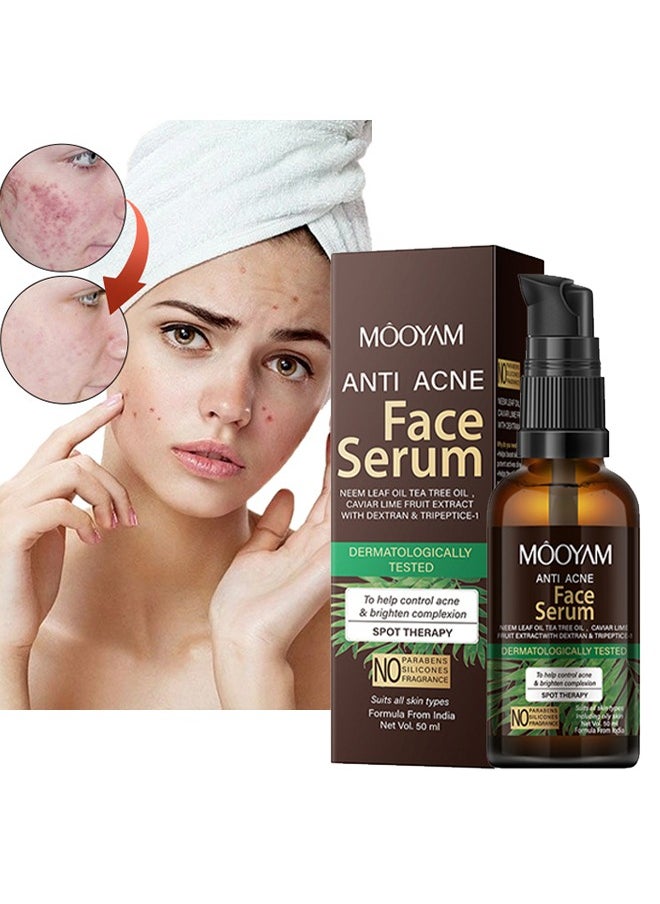 MOOYAM - Anti Acne Face Serum, Neem Leaf Oil, Tea Tree Oil, Caviar Lime Fruit Extract with Dextran & Tripeptice-1 and Lemon Anti-Acne Face, Anti-wrinkle firming, Whitening Facial Repair Serum 50ml, for Acne Prone Skin Type - Image 1
