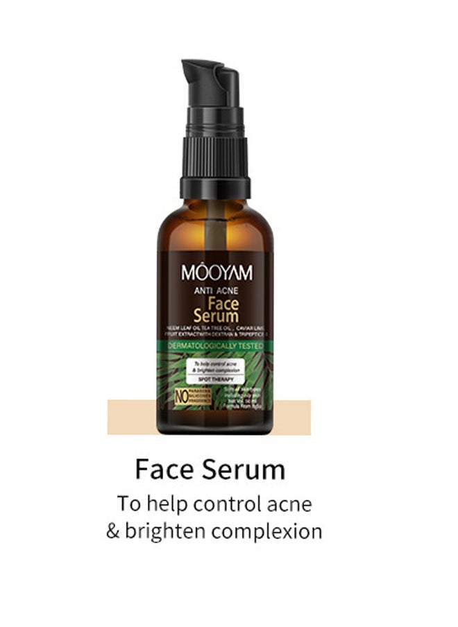 MOOYAM - Anti Acne Face Serum, Neem Leaf Oil, Tea Tree Oil, Caviar Lime Fruit Extract with Dextran & Tripeptice-1 and Lemon Anti-Acne Face, Anti-wrinkle firming, Whitening Facial Repair Serum 50ml, for Acne Prone Skin Type - Image 1