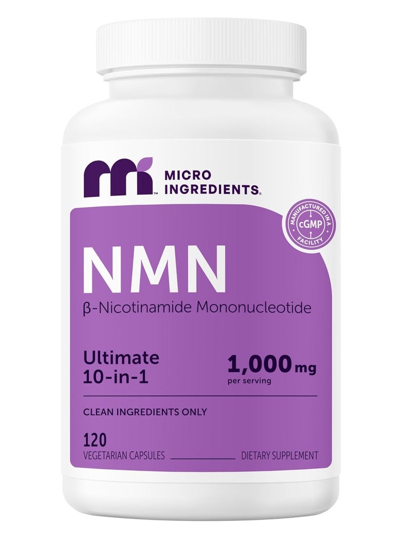 Micro Ingredients NMN Complex 1000mg Per Serving, 120 Veggie Capsules | 10-in-1 with Nicotinamide Mononucleotide, Resveratrol, CoQ10, Quercetin & Glutathione | NAD+ Supplement Precursor | Filler Free - Image 1