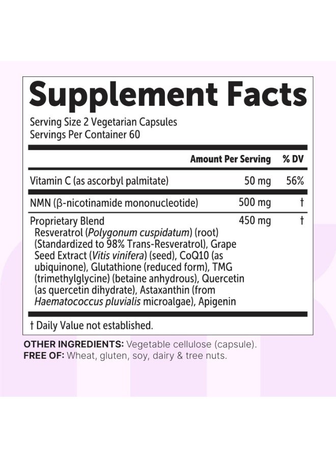 Micro Ingredients NMN Complex 1000mg Per Serving, 120 Veggie Capsules | 10-in-1 with Nicotinamide Mononucleotide, Resveratrol, CoQ10, Quercetin & Glutathione | NAD+ Supplement Precursor | Filler Free - Image 4