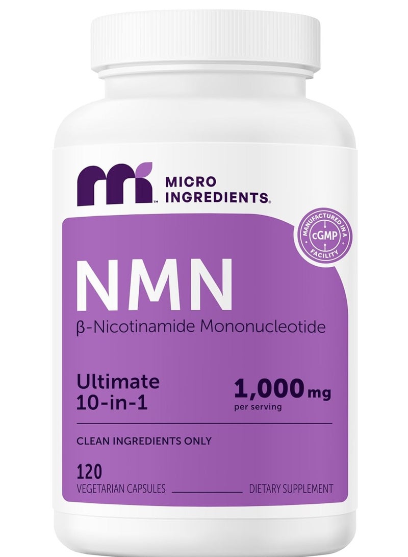 Micro Ingredients NMN Complex 1000mg Per Serving, 120 Veggie Capsules | 10-in-1 with Nicotinamide Mononucleotide, Resveratrol, CoQ10, Quercetin & Glutathione | NAD+ Supplement Precursor | Filler Free - Image 1