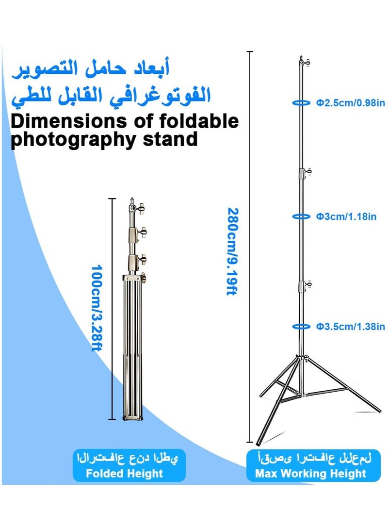 يلا جوي حامل ثلاثي القوائم لإضاءة التصوير الفوتوغرافي 280 سم قابل للتعديل من الفولاذ المقاوم للصدأ عالي التحمل مع حامل عاكس أقصى حمولة 10 كجم، حامل ثلاثي القوائم قابل للطي وتلسكوبي لإضاءة استوديو الفيديو وخلفيات المظلات وصندوق الضوء - Image 3