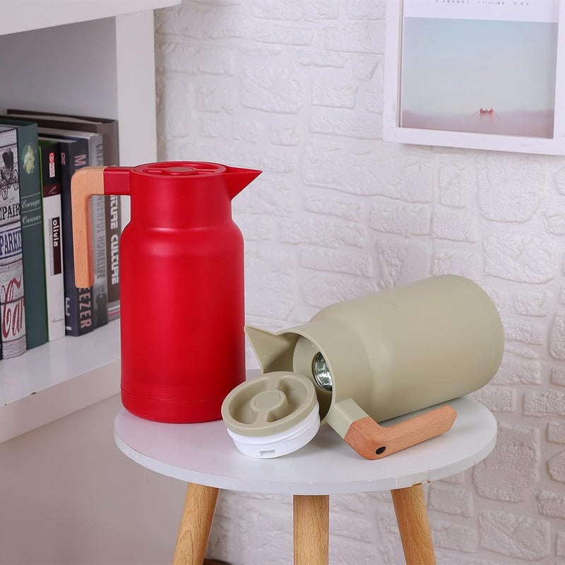 Thermal Coffee Decanter Thermal Bottle Vacuum Flask With Wooden Handle Economic Insulation Pot Large Capacity Warmer Bottles Glass Liners Insulated Coffee Pot - Image 4