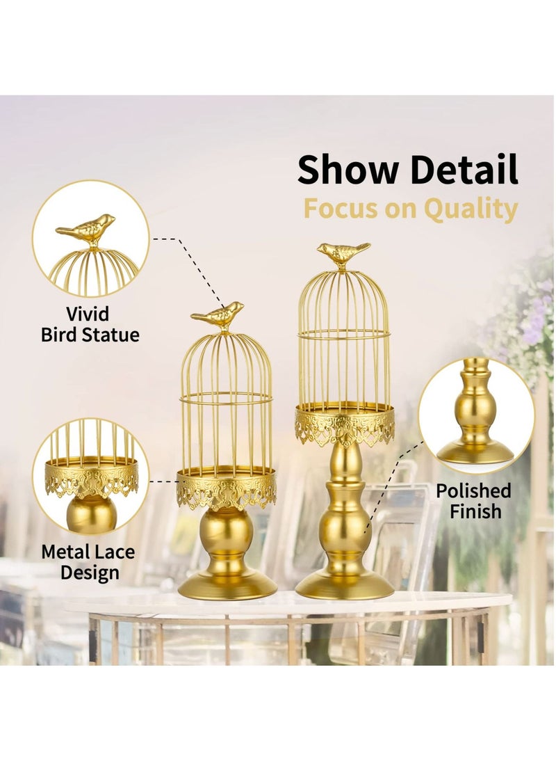 SYOSI Candle Holders for Pillar Candles, Decorative Metallic Bird Cage Ornament Gold Vintage Candlestick Holders Set of 2 for Tables Bedroom Cafe Table Home Decor Wedding  - Image 4