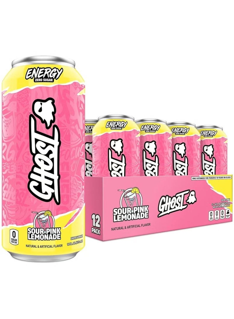 Ghost Energy RTD Drink Sour Pink Lemonade 473ml – Pack of 12 - Image 1