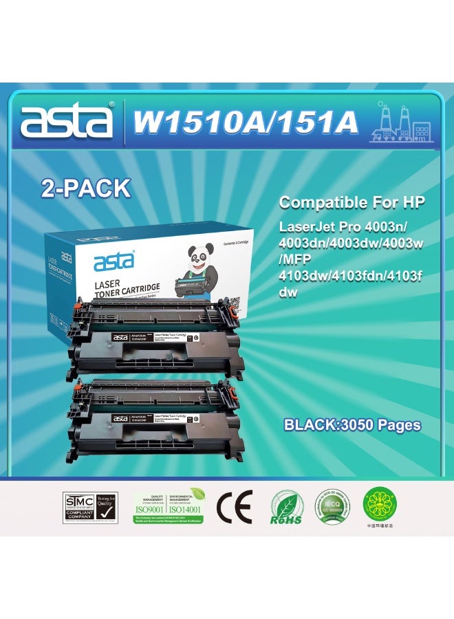 Asta 2-PACK ASTA W1510A 151A With Chip Black Toner Cartridge Compatible For HP LaserJet Pro 4003N 4003Dn 4003Dw 4003W MFP 4103Dw 4103Fdn 4103Fdw Printer Office Consumable Smooth Printing Affordable - Image 1
